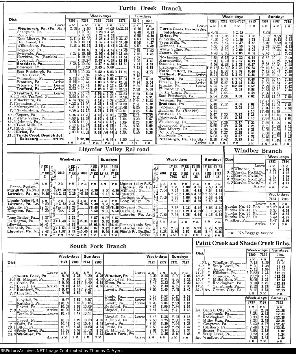 PRR Time Table: Pittsburgh Division, Side A, Frame #5 of 6, 1926